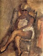 Jules Pascin kerchiefed Lady oil